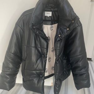 Nanushka Vegan Leather Puffer Coat Black Size M